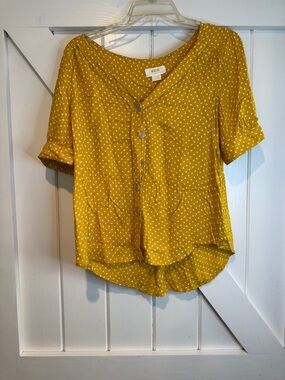 Maeve Mustard Dot Button-Front Blouse